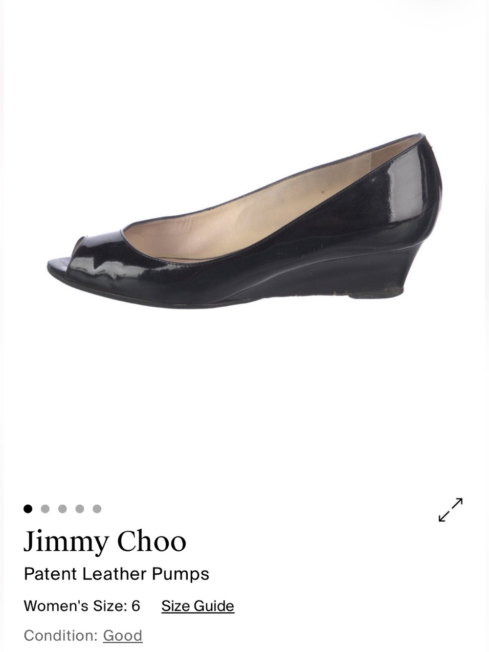 Jimmy Choo Black Patent Leather Peep-Toe Wedge Pumps